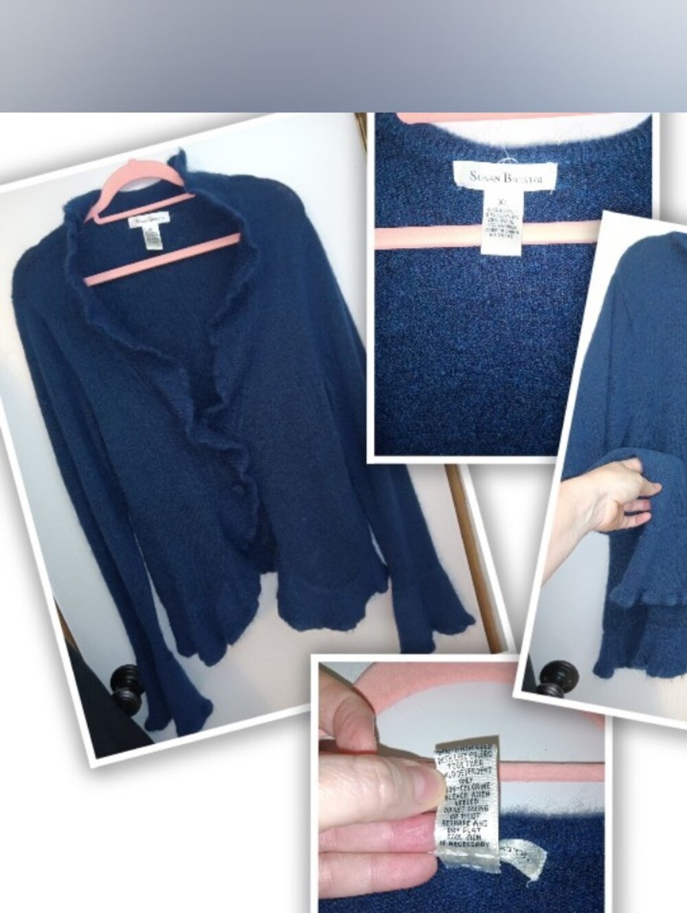 Susan Bristol Navy Blue Knit Ruffle Cardigan XL